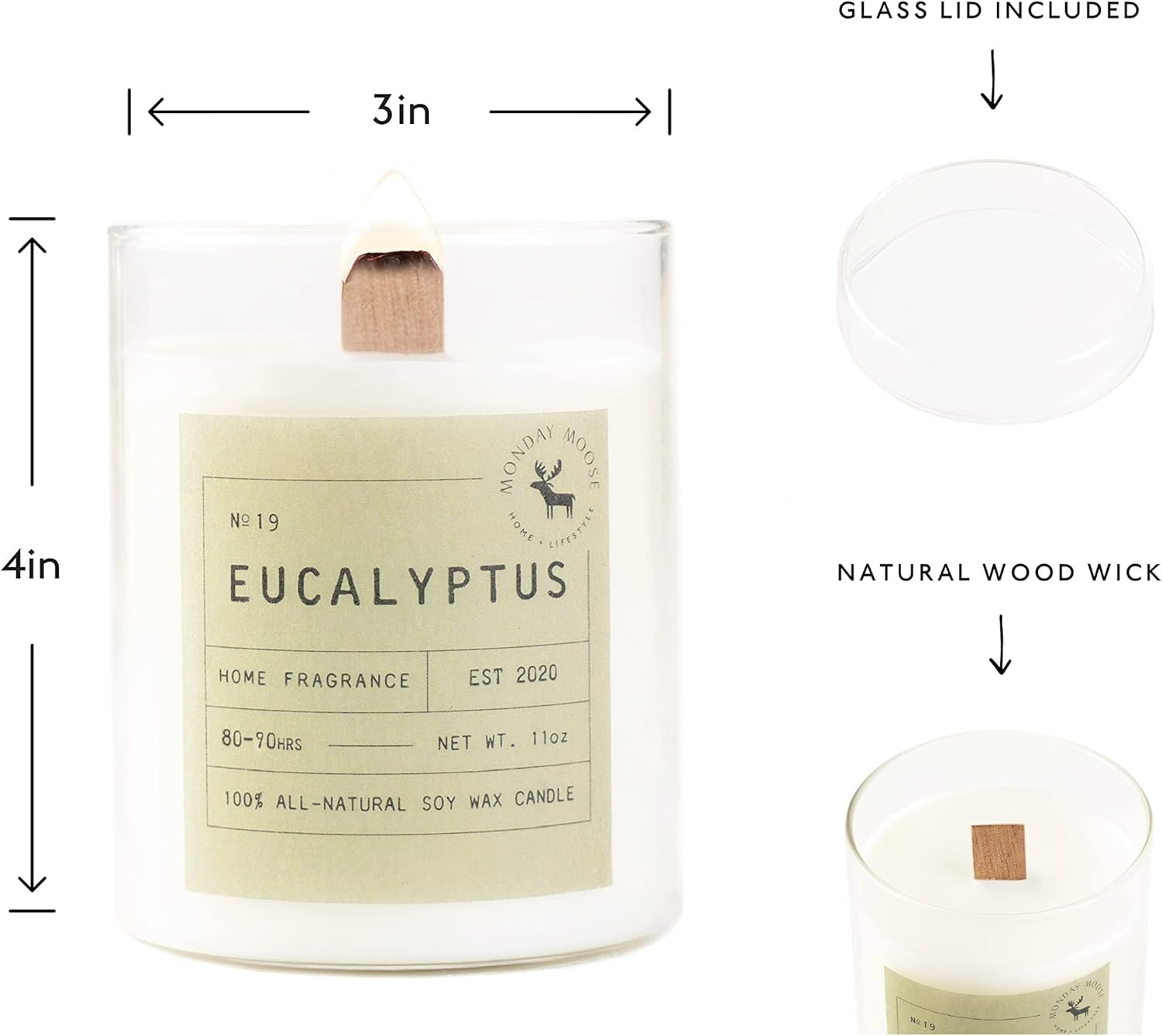 MONDAY MOOSE Scented Candle, 11oz All-Natural Soy Wax Wood Wick Candle Glass Jar with Essential O... | Amazon (US)