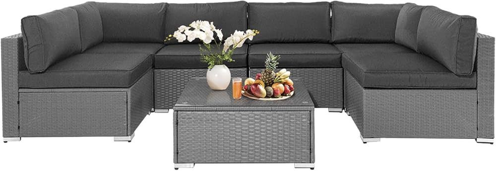 Betterland 7 Piece Outdoor Sectional Sofa Patio Furniture Set, All-Weather PE Grey Wicker Patio C... | Amazon (US)