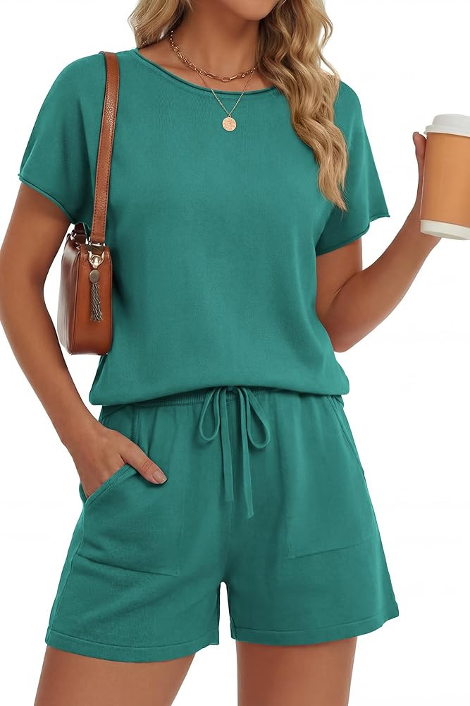 PRETTYGARDEN Two Piece Set for Women Summer Lounge Sets Shorts And Short Sleeve Tops Knitted Matc... | Amazon (US)