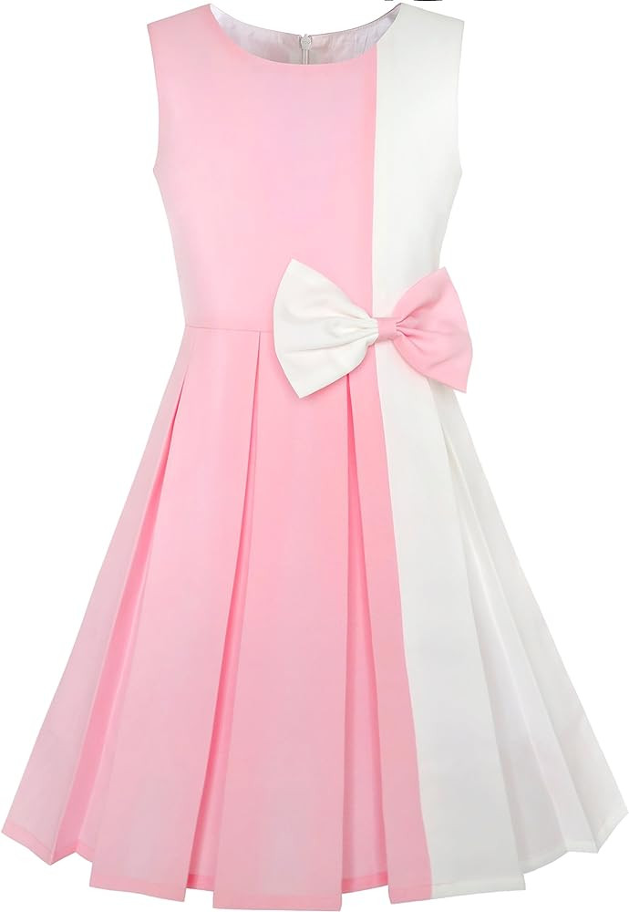 Sunny Fashion Girls Dress Color Block Contrast Bow Tie Everyday Party Size 4-14 | Amazon (US)