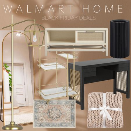 Walmart Home Decor Black Friday Deals!!!! Arched gold mirror. farm gold standing lamp. rattan desk. knit blanket. bathroom rug. gold bar cart. black vase. white rattan coffee table. 

#LTKGiftGuide #LTKHoliday #LTKCyberweek