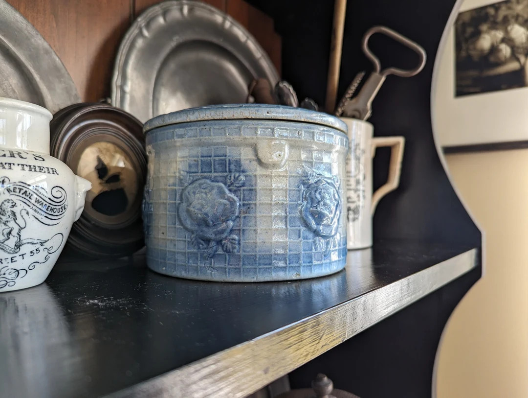 Antique 1800s Blue and White Stoneware Butter Crock - Etsy | Etsy (US)