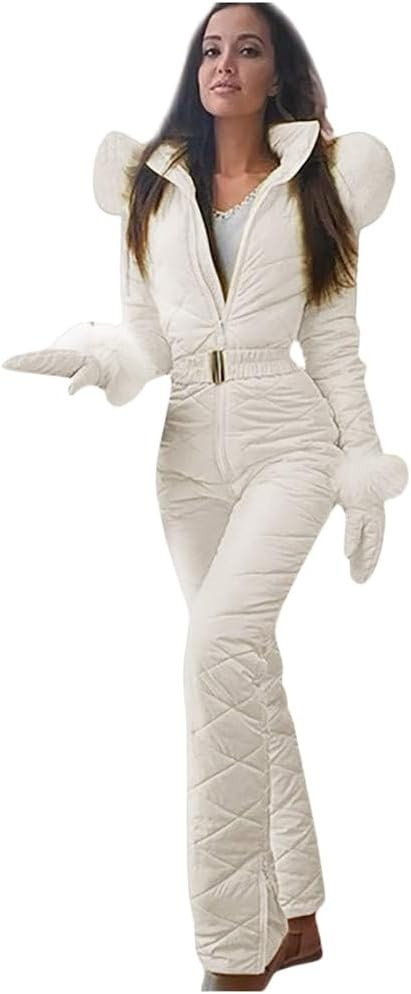 Womens One Piece Ski Suits Waterproof Windproof Snowsuits Winter Outdoor Sports Jumpsuit Fur Coll... | Amazon (US)