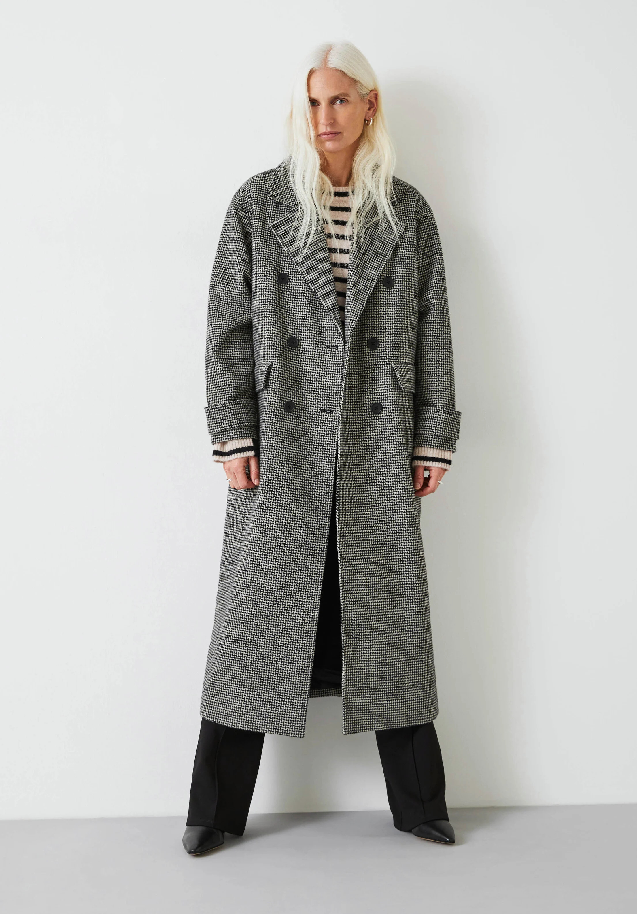 Rose Check Double Breasted Wool Blend Coat | Hush UK