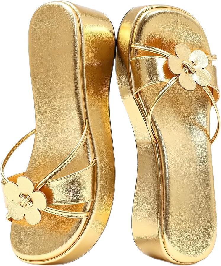 Accloris Platform Sandals Women Chunky Floral Wedge Sandals Comfortable Strap Square Toe Slip On ... | Amazon (US)