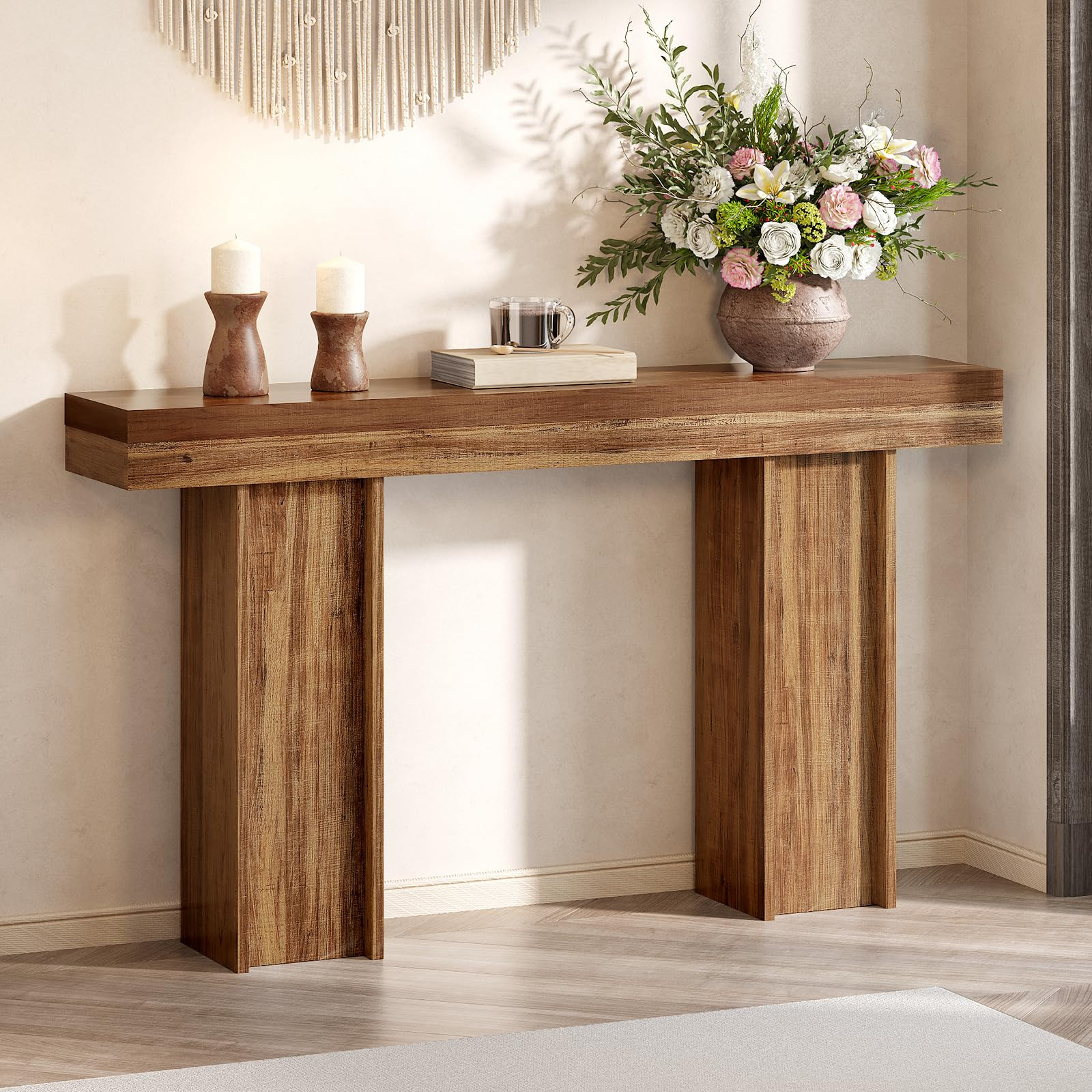 55Inch Farmhouse Console Table,Wooden Rectangular Sofa Table Behind The Couch,Entryway Console Ta... | Amazon (US)