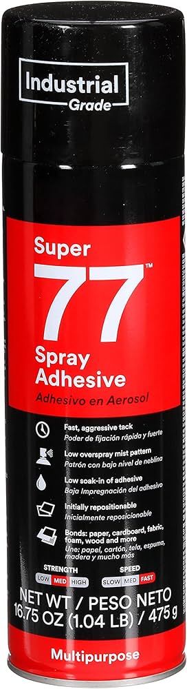 3M Super 77 Multipurpose Permanent Spray Adhesive Glue, Paper, Cardboard, Fabric, Plastic, Metal,... | Amazon (US)