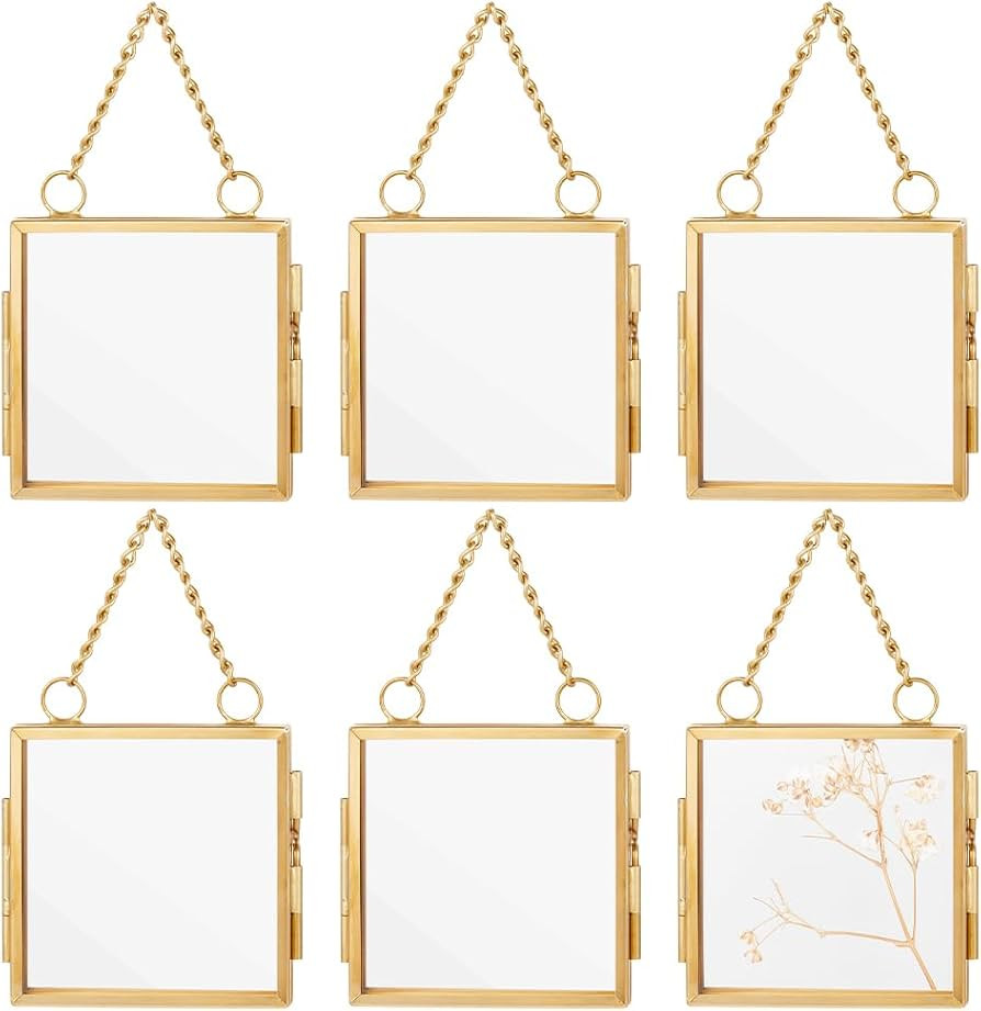 OLYCRAFT 6pcs Gold Mini Glass Hanging Frame 2.7x2.7x0.3 Inch Gold Metal Picture Frames Clear Doub... | Amazon (US)
