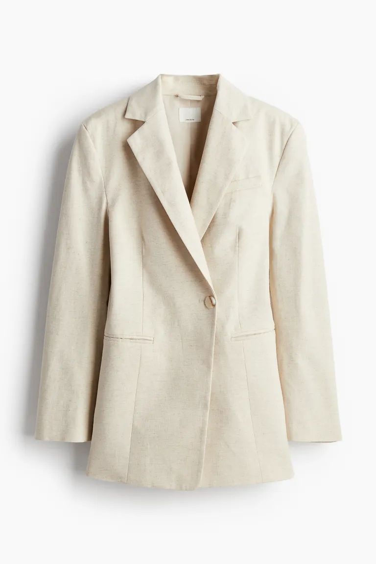 Waisted linen-blend blazer - Light beige - Ladies | H&M GB | H&M (UK, MY, IN, SG, PH, TW, HK)