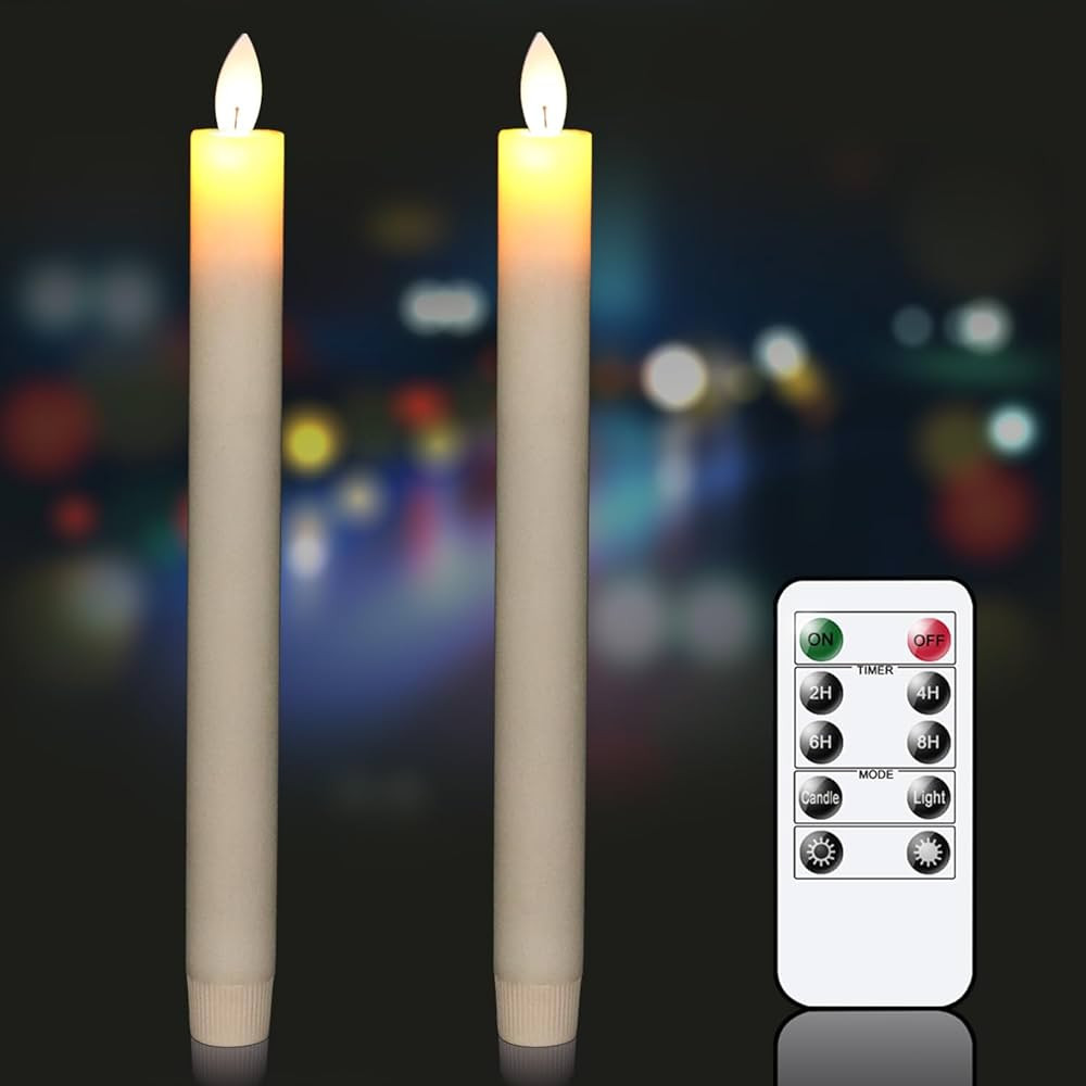 GenSwin Battery Operated Ivory Flameless Taper Candles with Remote & Timer, Moving Wick Real Wax ... | Amazon (US)