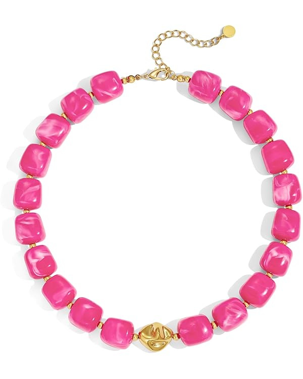 Colorful Chunky Necklaces for Women Multicolored Large Square Acrylic Beads Necklace Trendy Bold ... | Amazon (US)