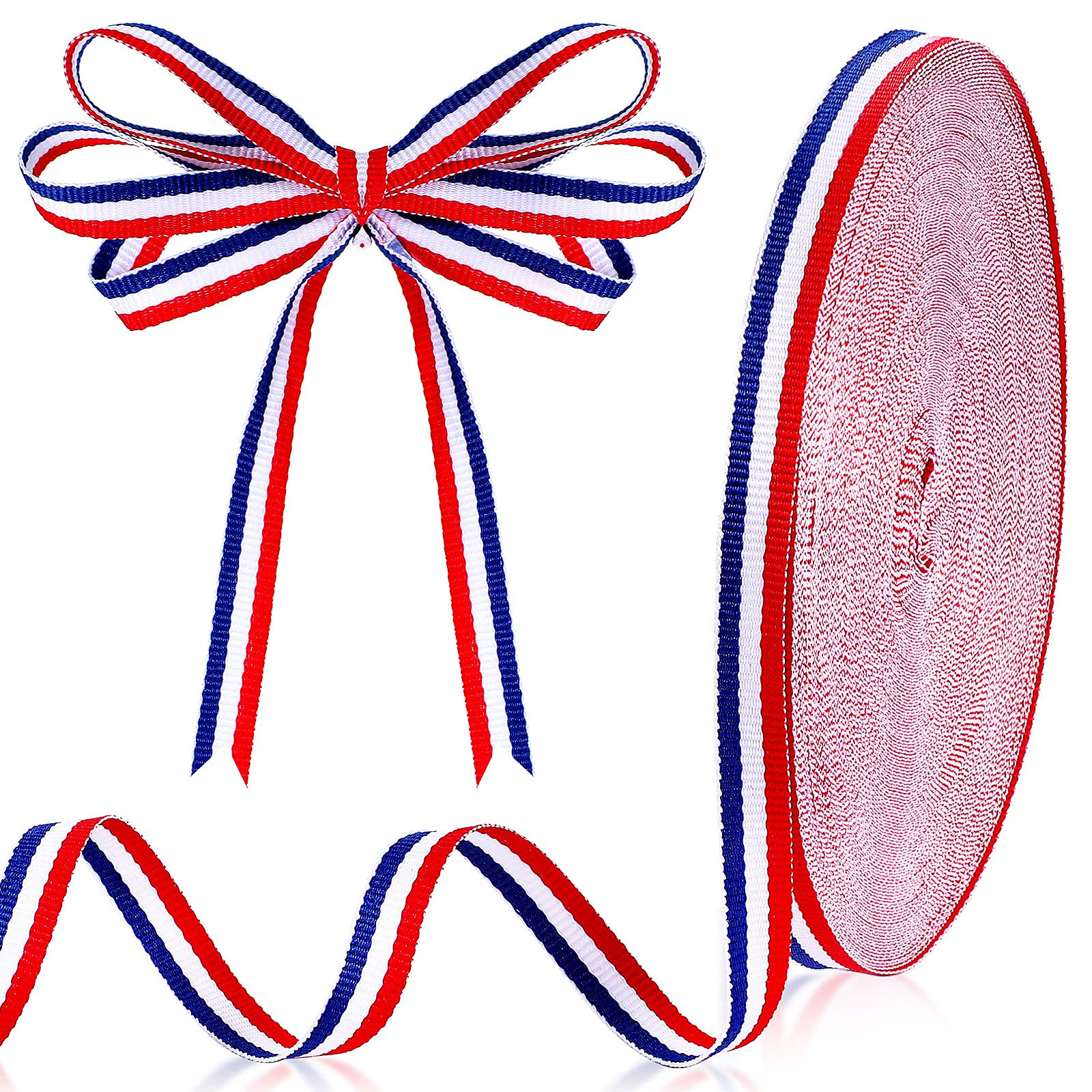 Red White Blue Striped Grosgrain Ribbon Use for Memorial Day Gift Wrapping, Party Decoration, DIY... | Amazon (US)
