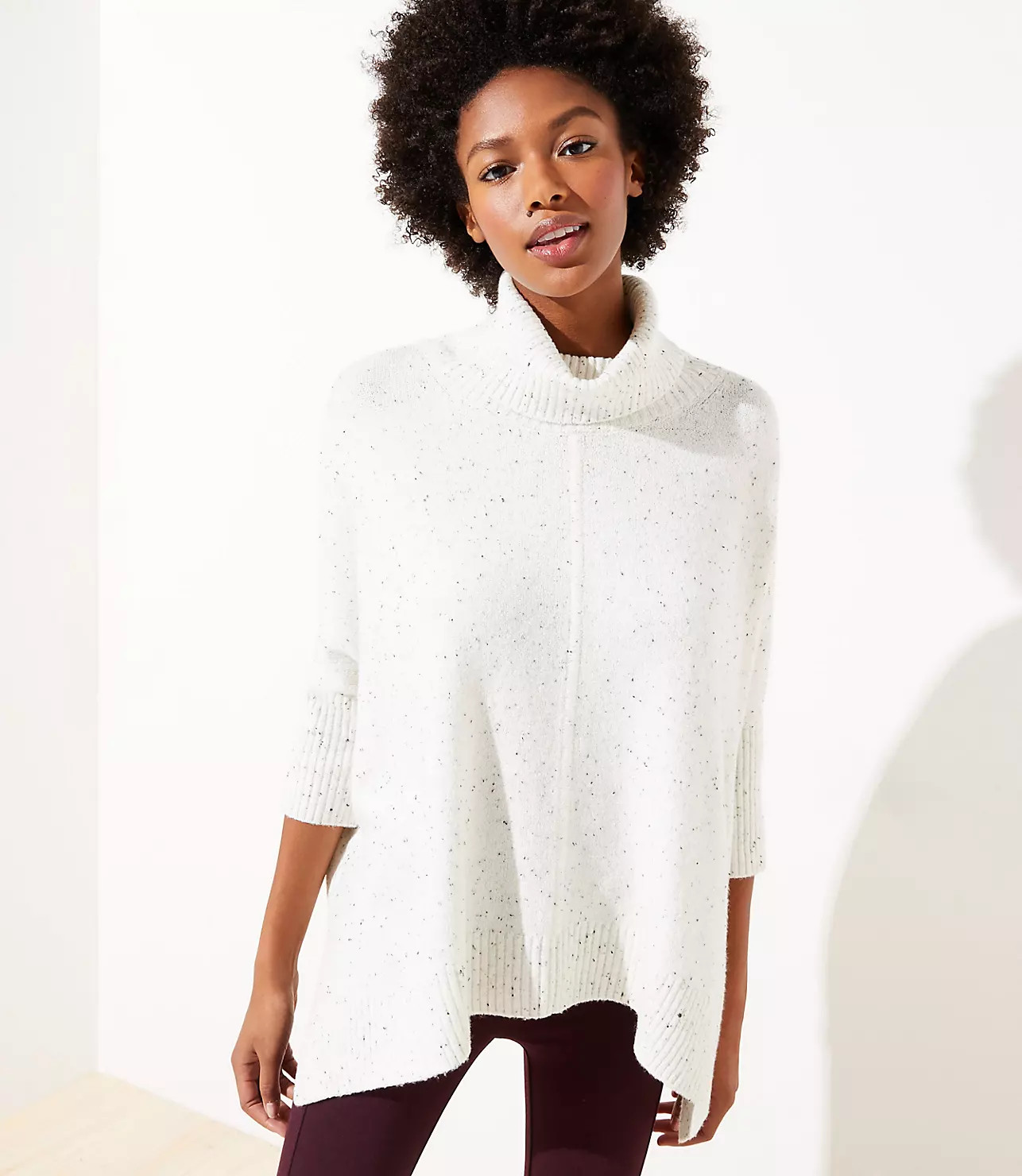 Flecked Turtleneck Poncho Sweater | LOFT