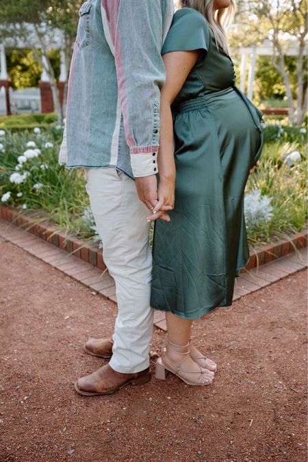 Such a simple and inexpensive maternity dress and kitten heels that photograph so well! Bump friendly and very comfortable. Hubby is in southern tide khakis and a vintage pearl snap shirt with his tecovas  

#LTKmens #LTKshoecrush #LTKbump