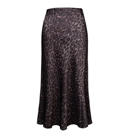 EASTHER Women s Midi Length Skirt Cheetah High Waist Silk Satin Ladies With Leopard Print Elasticized Skort Summer Spotted Skirts | Walmart (US)