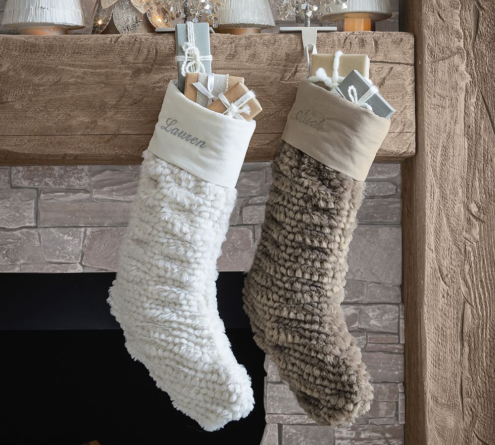 Honeycomb Faux Fur Stockings | Pottery Barn (US)