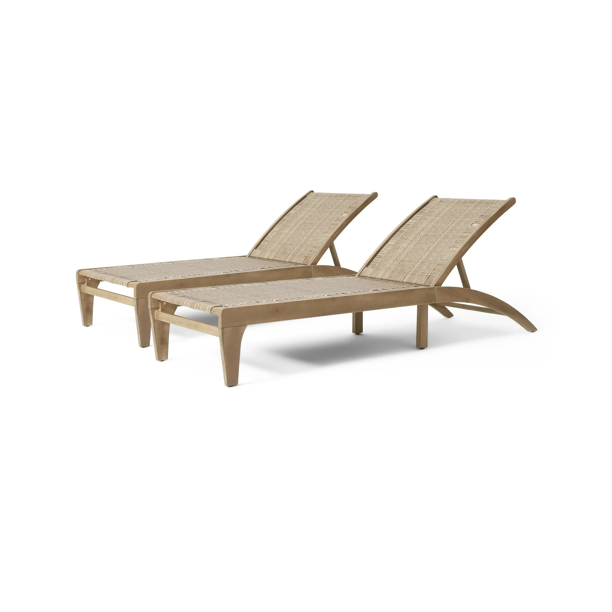 Shane Acacia Wood and Flat Wicker Outdoor Chaise Lounge, Light Brown and Light Multibrown, Set of... | Walmart (US)