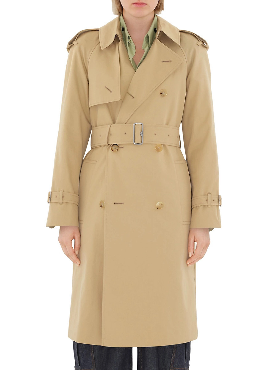 Women's Double-Breasted Belted Trench Coat - Flax - Size 2 | Saks Fifth Avenue