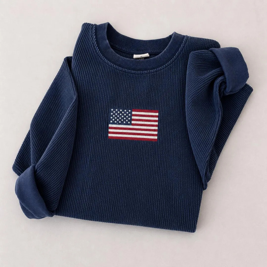 USA Flag Corded Crewneck, Embroidered American Flag Sweatshirt, Vintage USA Crewneck, Patriotic P... | Etsy (Global)