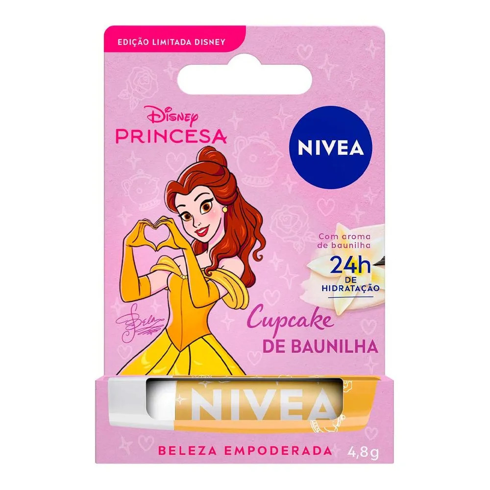 Hidratante Labial Nivea Cupcake de Baunilha Ed. Limitada Disney® Princesa Bela 4,8g | Drogaria Pacheco