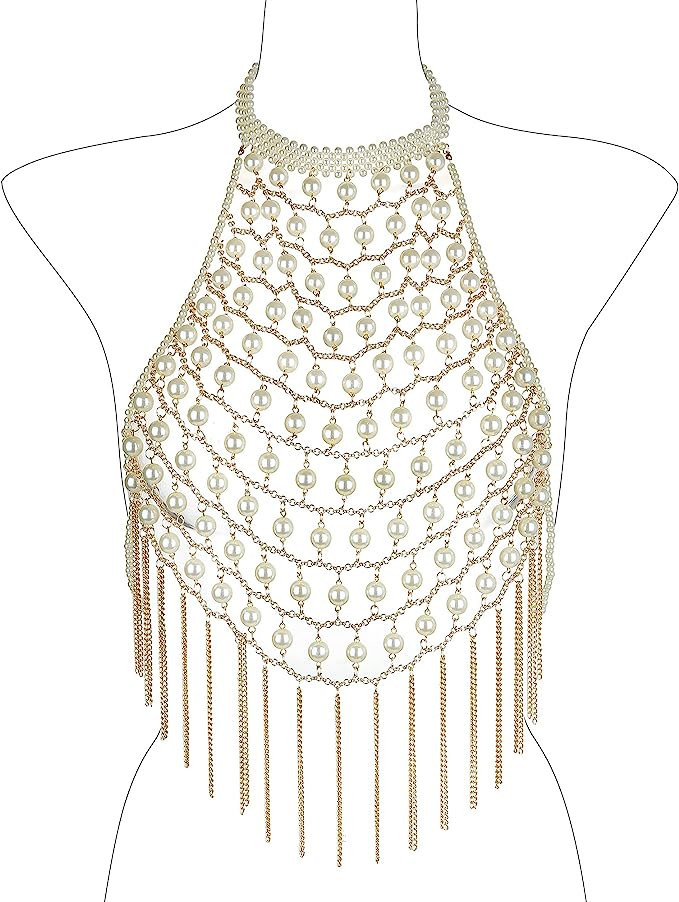 Pearl Body Chain Jewelry for Women - Fashion Handmade Pearl Body Chain Shoulder Necklace Bra | Amazon (US)