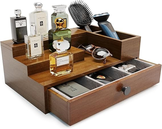 Pine Wood Cologne Stand Organizer for Men, 3 Tier Cologne Display Shelf Organizer with Hidden Com... | Amazon (US)