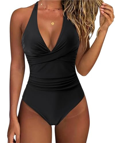 SUUKSESS Women Sexy Tummy Control One Piece Swimsuits Halter Push Up Bathing Suits | Amazon (US)