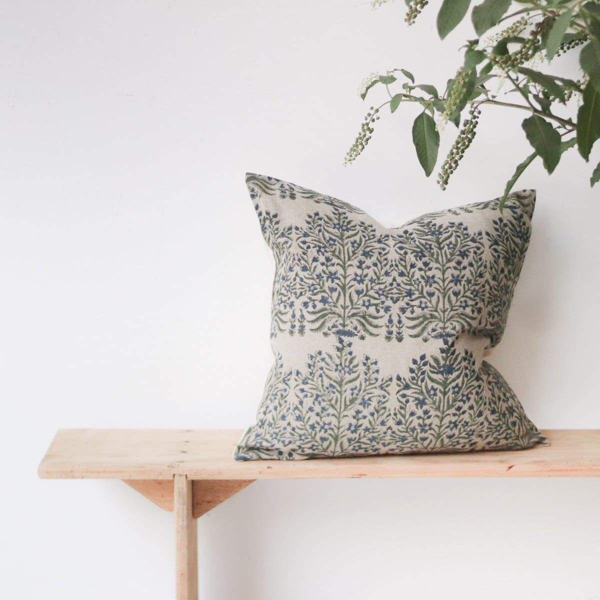 Linen Block Printed Pillow Cover | Fleur Indigo | Elsie Green US
