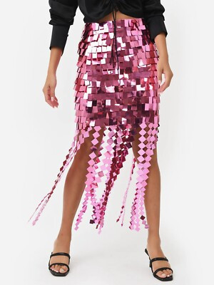 JONATHAN SIMKHAI Lucee Embroidered Sequin Midi Skirt Punch Pink 2 NWOT $745 | eBay US