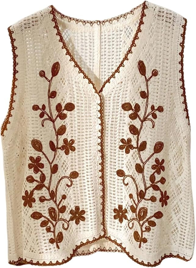 Floerns Women's Plus Size Floral Embroidery Knit Vest Boho Vintage Crochet Tank Top | Amazon (US)