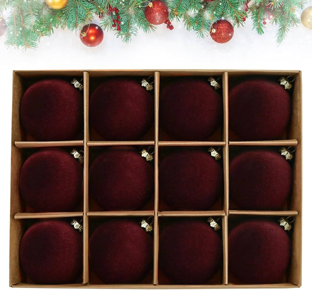 12Pc 2.4-Inch Velvet Christmas Ornaments Sets - Shatterproof Hanging Decorations, Neutral Texture... | Amazon (US)