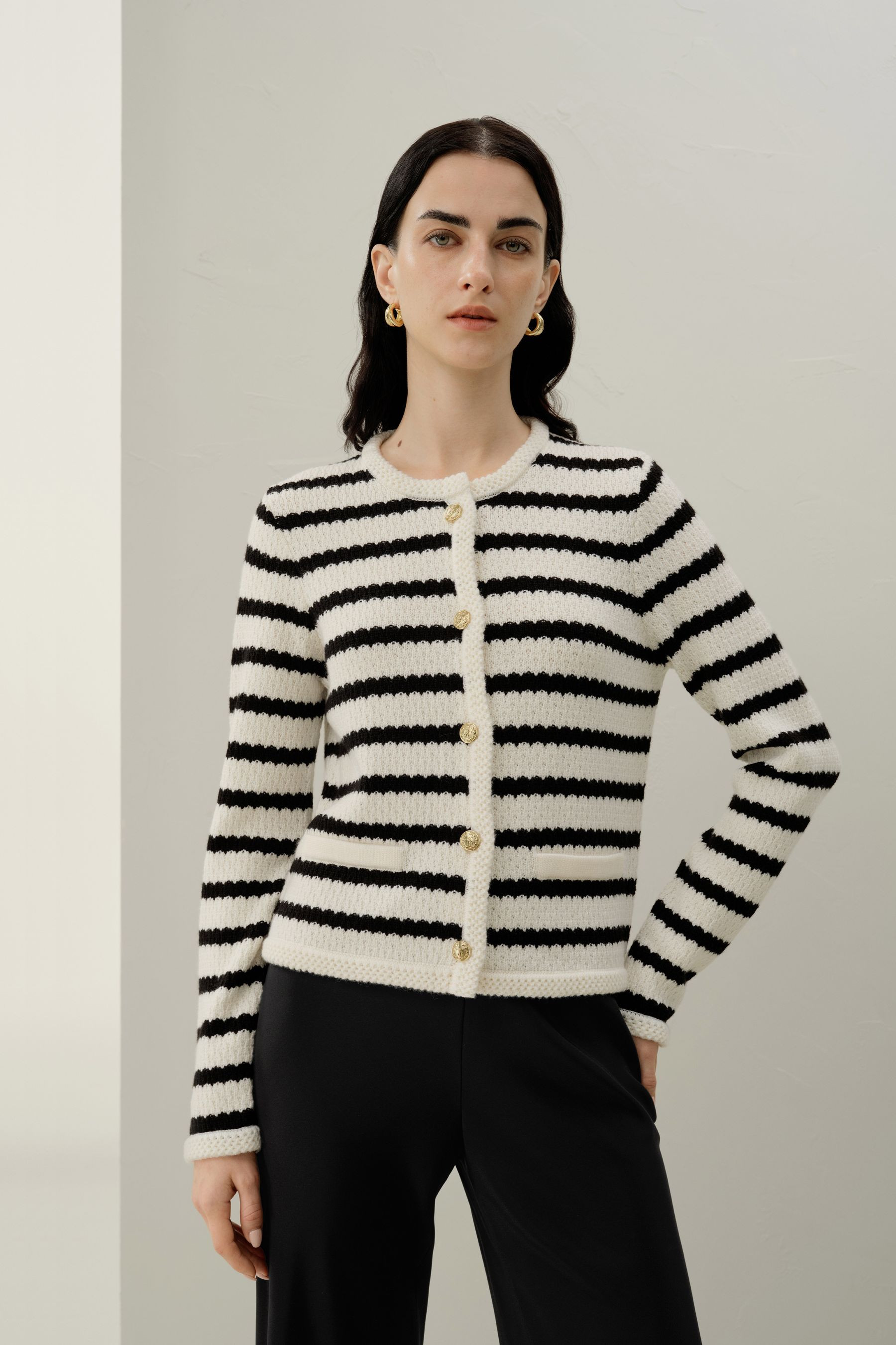 Striped Crochet Wool Cardigan | LILYSILK
