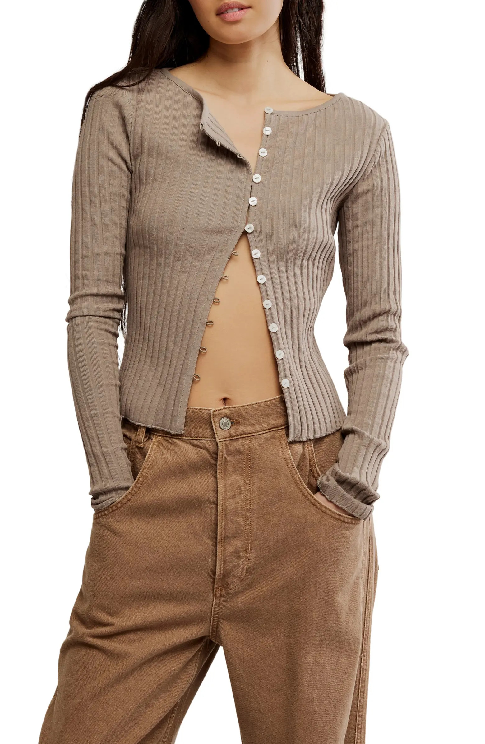 Tilly Rib Long Sleeve Button-Up Top | Nordstrom