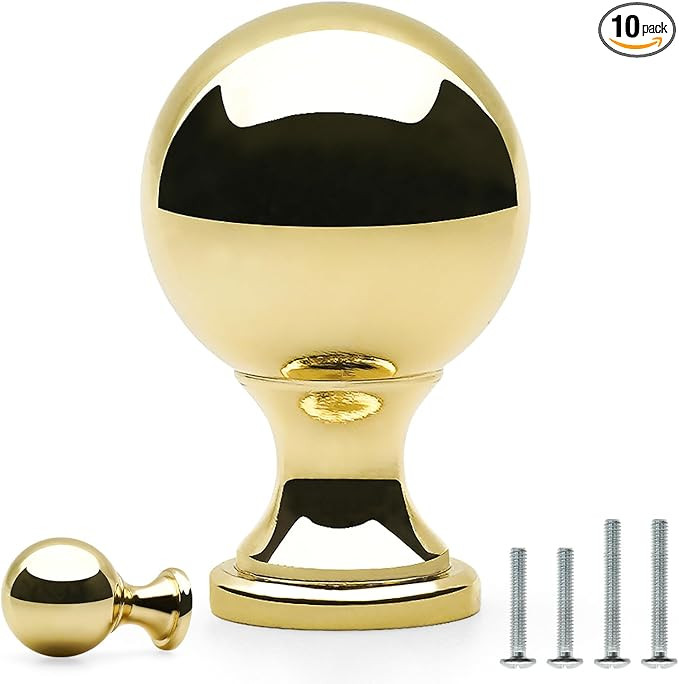 10 Pack Ball Cabinet Knobs Polished Brass 1 Inch(25mm) Solid Zinc Alloy Polished Gold Dresser Dra... | Amazon (US)