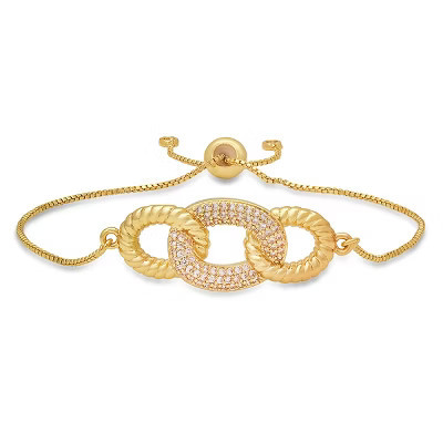 Steeltime Ladies 18k gold plated brass simulated diamonds round links drawstring bracelet | Target