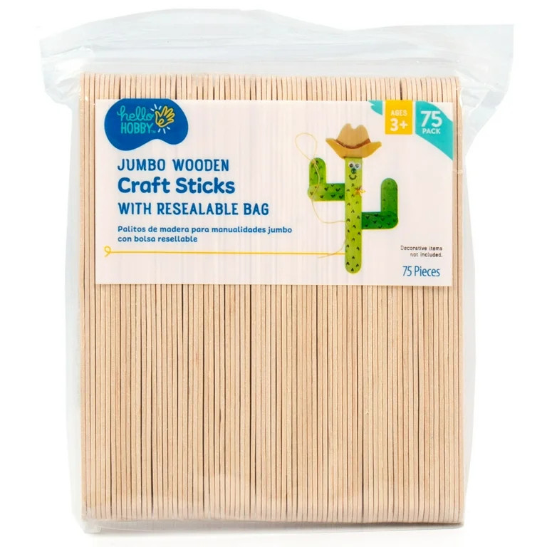 Hello Hobby Jumbo Wood Craft Sticks, 75-Pack | Walmart (US)