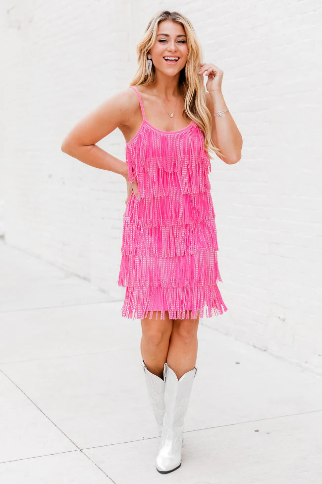 Always Have Fun Fuchsia Studded Fringe Mini Tank Dress | Pink Lily
