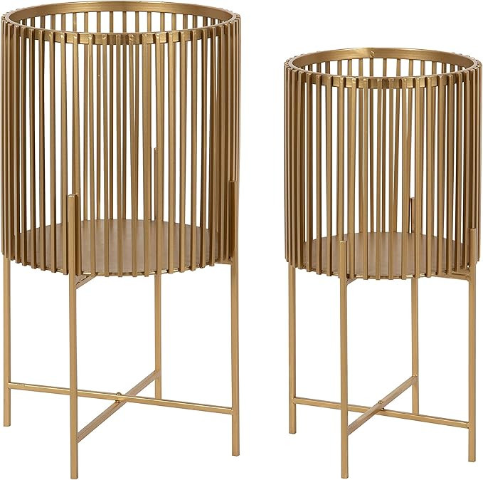 Kate and Laurel Paynter Modern 2-Piece Metal Floor Planter Set with Foldable Stand, Gold | Amazon (US)