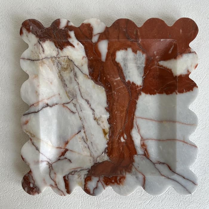 Vintage Natural Marble Tray Small Ornaments Scalloped Tray Handmade Storage Dish for Counter, Van... | Amazon (US)