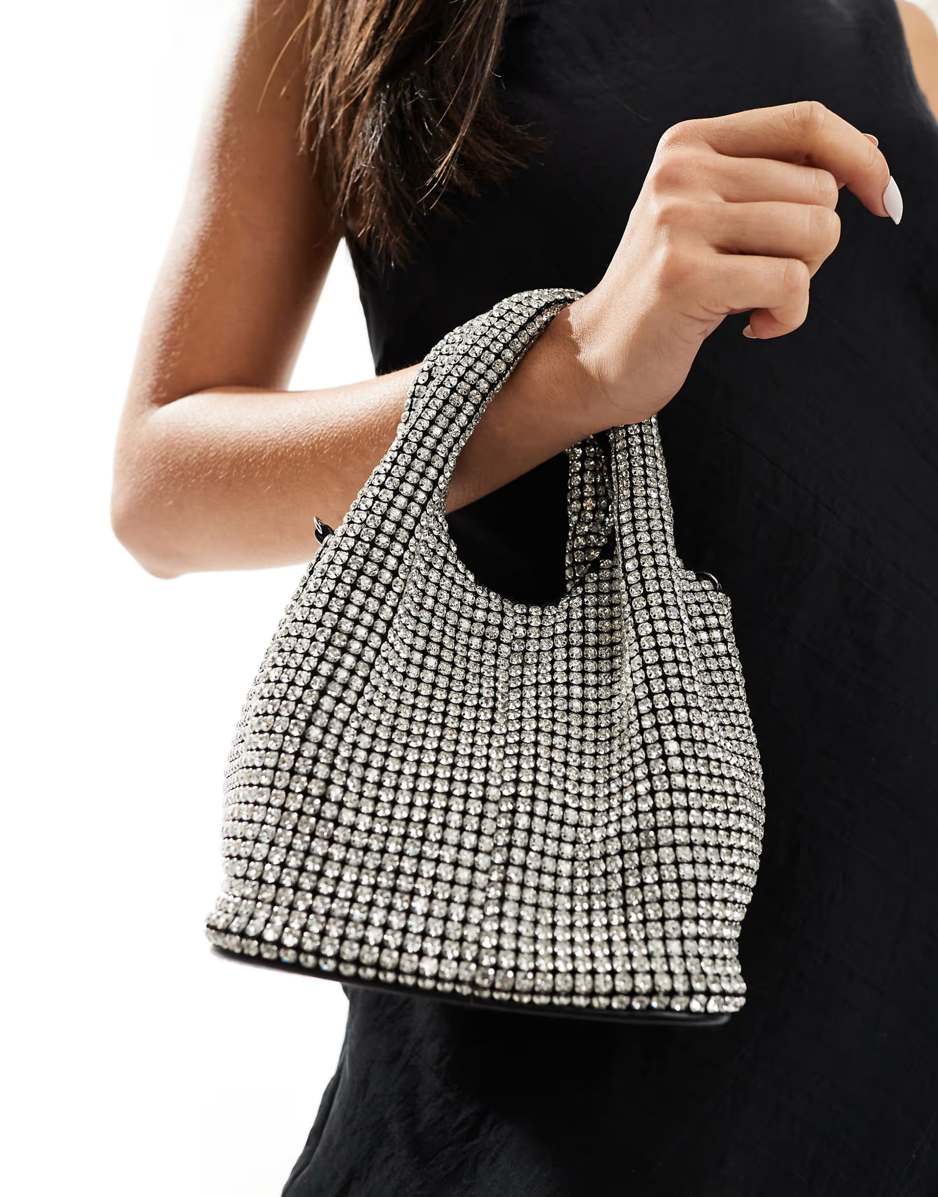 Finding Friday Embellished grab bag with detachable chain in silver | ASOS (Global)