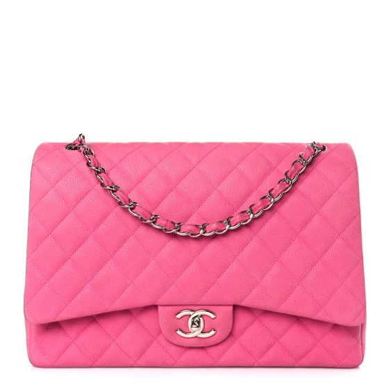 Iridescent Caviar Quilted Maxi Double Flap Hot Pink | FASHIONPHILE (US)