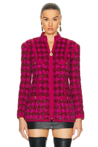 Chanel Shimmer Houndstooth Tweed Jacket in Pink | FWRD 