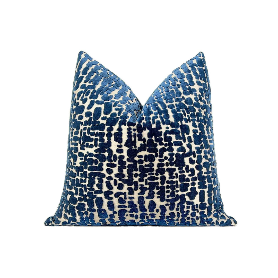 Navy Pebblestone Cut Velvet Pillow Cover| Navy Blue Throw Pillow Cover 18x18, 20x20, 22x22, 24x24... | Etsy (US)