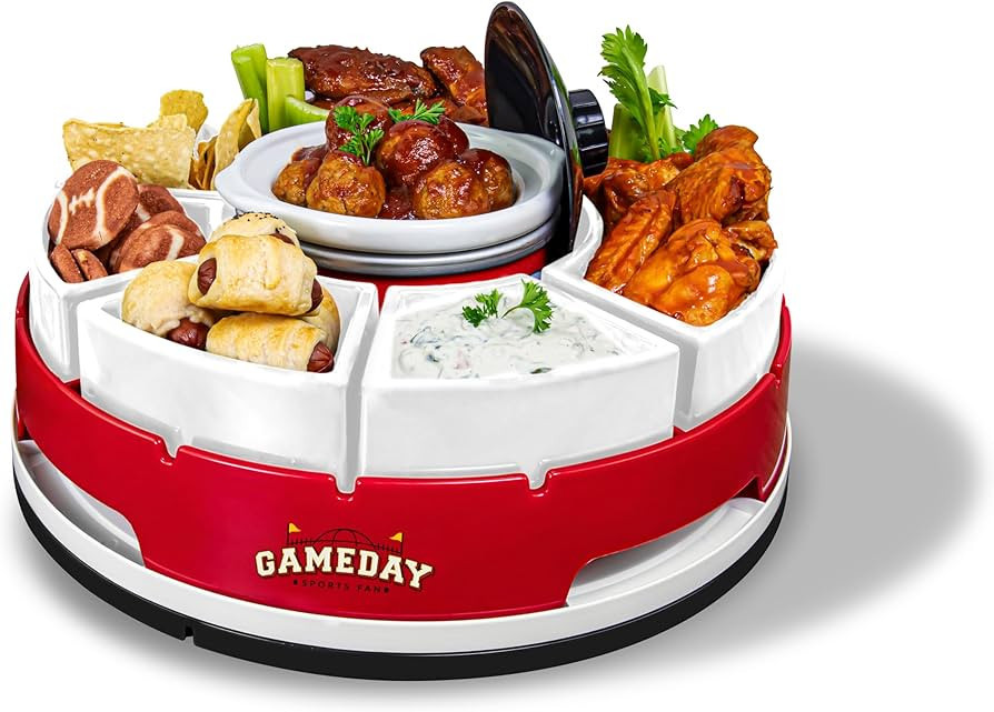 Nostalgia Game Day 6 Tray Lazy Susan and 20 Oz Warming Pot Appetizer Server with 4 Single-Sized a... | Amazon (US)