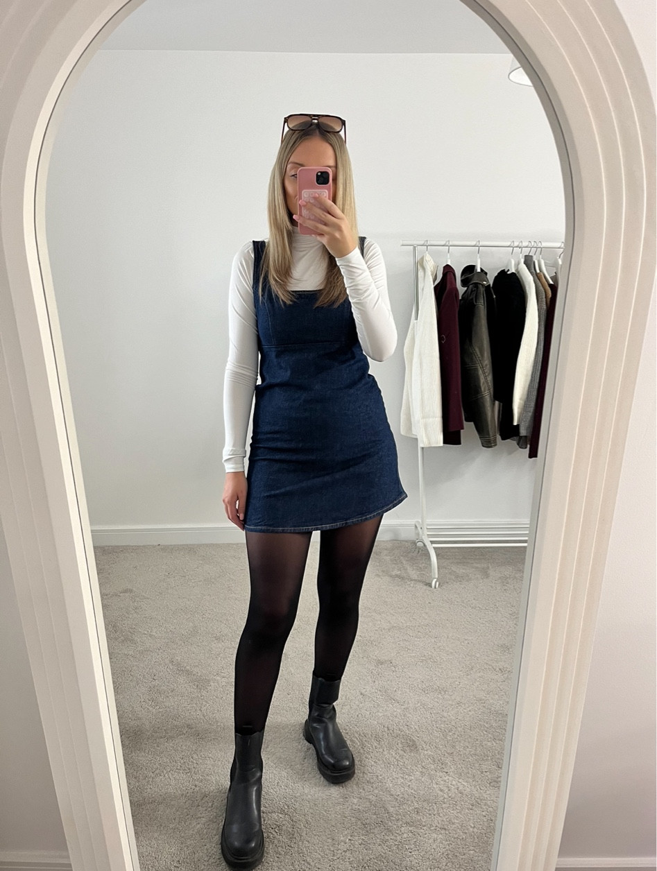 H&M New In Autumn OOTD 🤍☕️
I love this denim pinafore dress it’s the perfect staple in your wardrobe 

#LTKuk #FashionMonth #LTKautumn