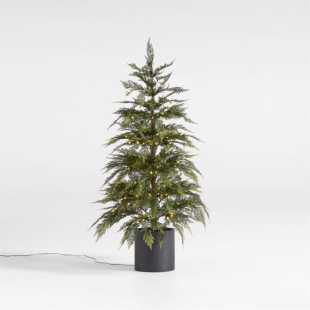 Potted Faux Hemlock Small Pre-Lit LED Christmas Tree with White Lights 4' + Reviews | Crate & Bar... | Crate & Barrel