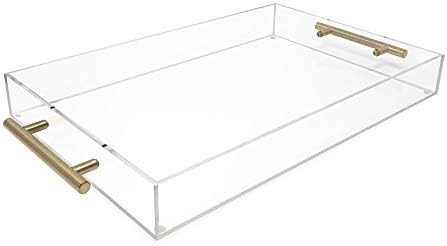 Isaac Jacobs Clear Acrylic Serving Tray (11x17) with Gold Metal Handles, Spill-Proof, Stackable... | Amazon (US)