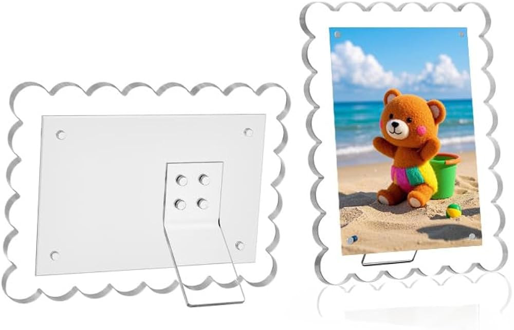 2 PACK 5 x 7 Picture Frame, Acrylic Clear Scalloped Photo Frame with Magnetic Holder for Vertical... | Amazon (US)