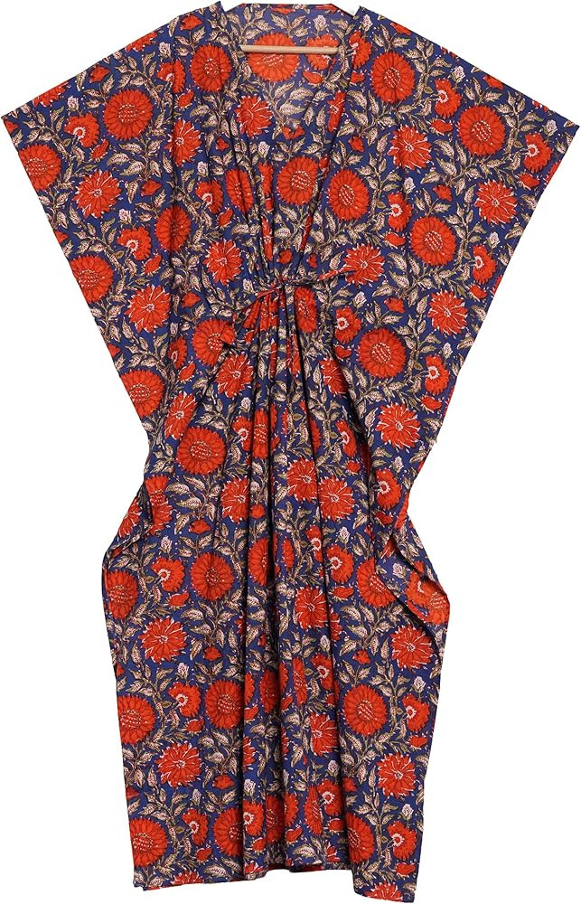 INDACORIFY 100% Cotton Kaftan Dress Floral Casual Long Dress Block Printed Caftan Maxi Gown Summe... | Amazon (US)