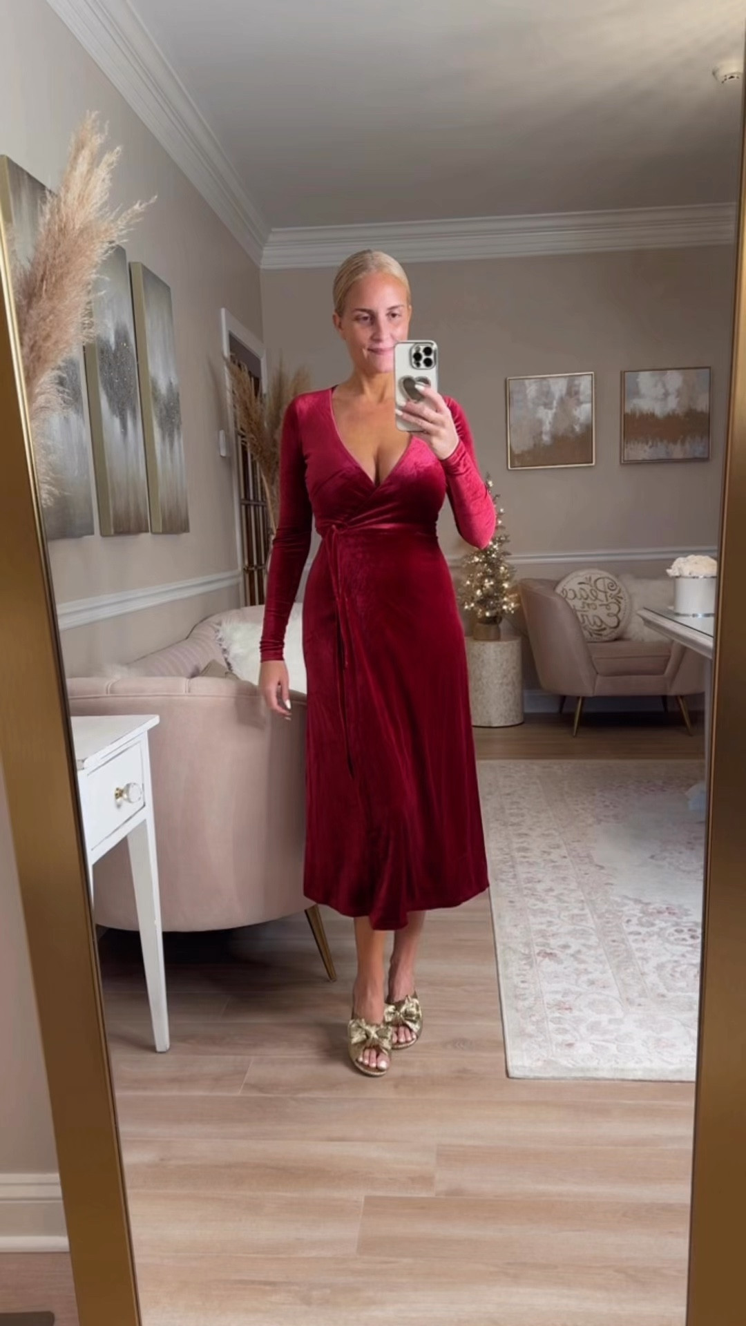 A gorgeous red velvet maxi wrap holiday dress. Makes such a cute Christmas outfit! This is an XS, too small on me. I should have gotten my regular size for better coverage up top. 

#LTKCyberWeek 

#LTKSeasonal #LTKHoliday